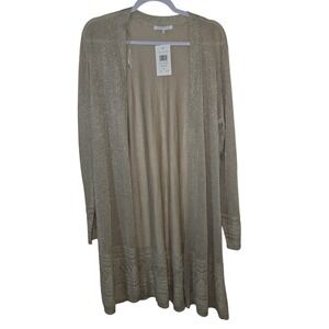 Linda Matthews Metallic Gold Knit Longline Cardigan Spiced Chai Duster XL NEW